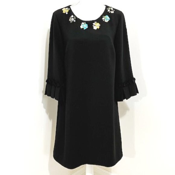 Tahari ASL Embellished-Neck Black Shift Dress Size 10 - Picture 1 of 9